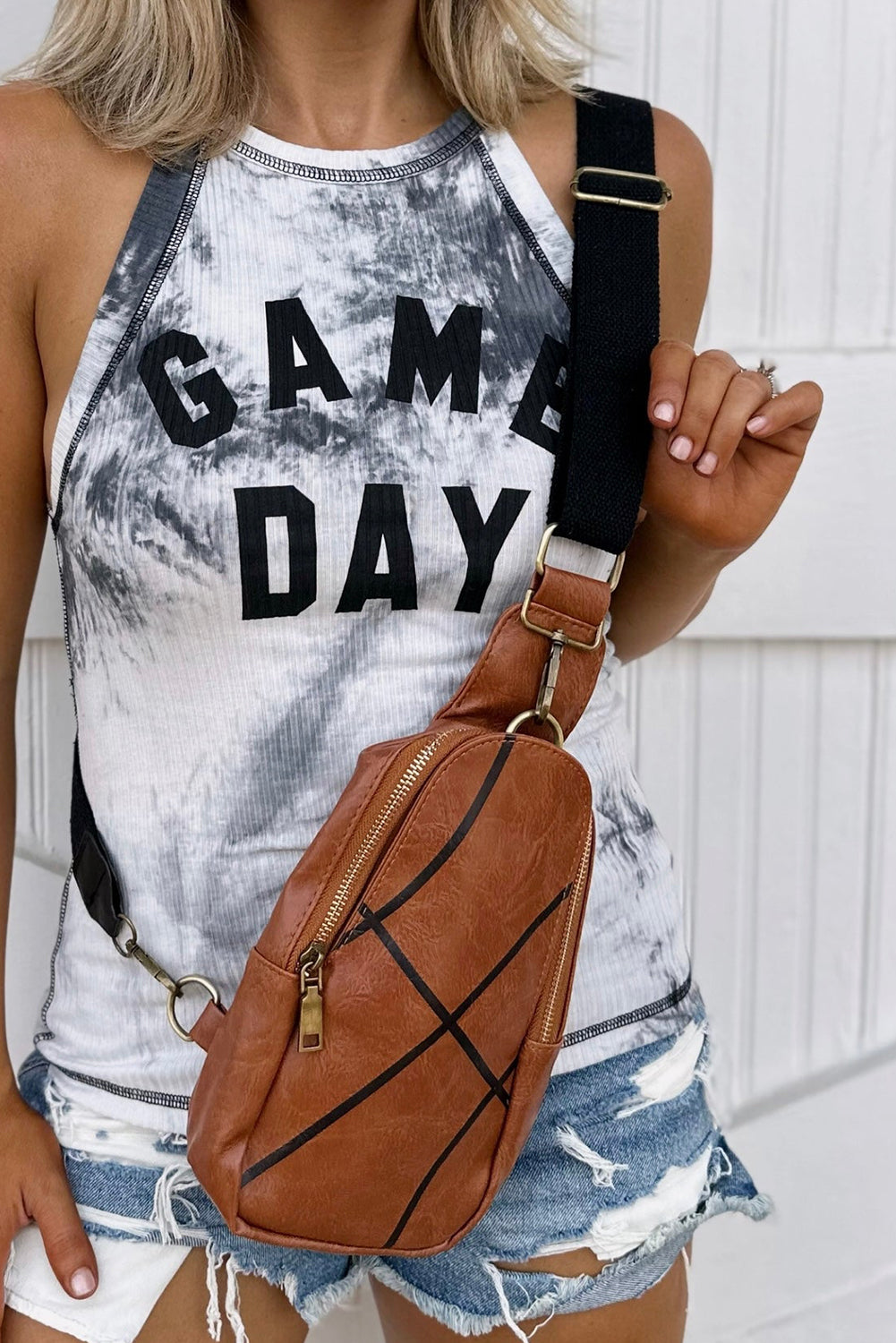 Balls Pattern PU Leather Zipped Sling Bag