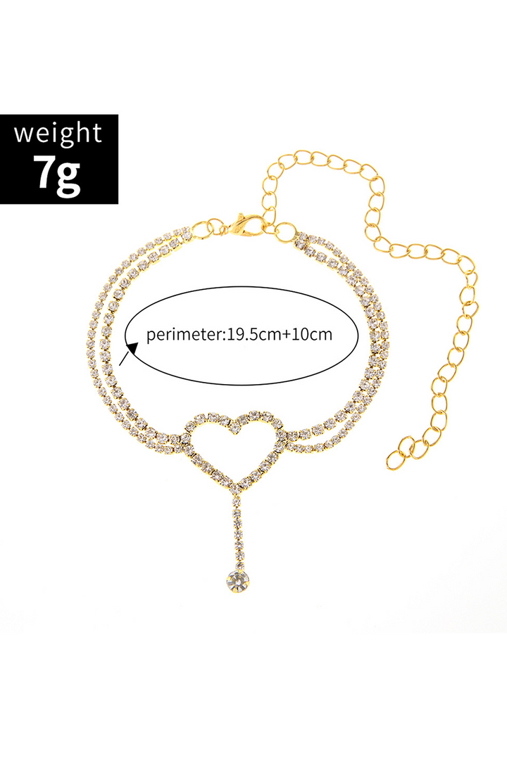Heart Shape Rhinestone Adjustable Anklet