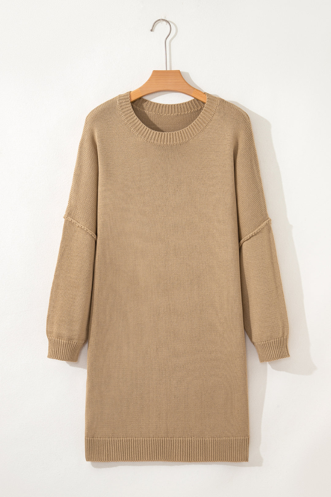 Pale Khaki Exposed Seam Oversize Sweater Mini Dress