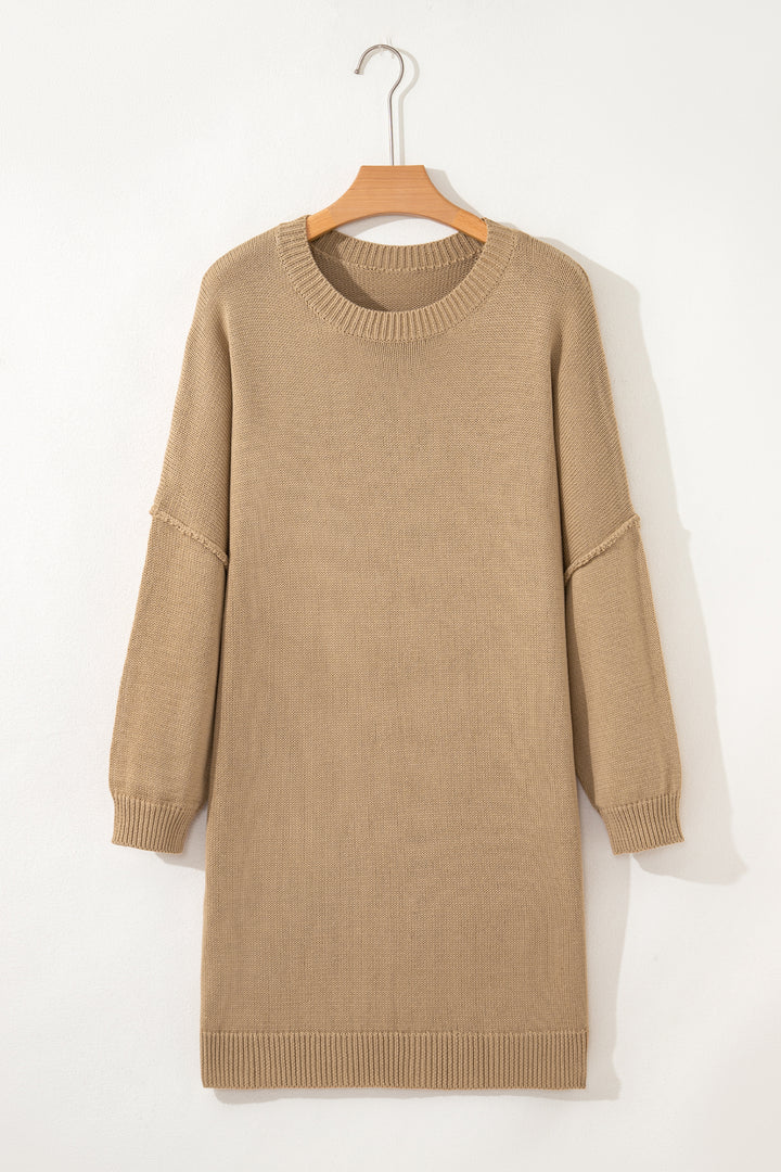 Pale Khaki Exposed Seam Oversize Sweater Mini Dress