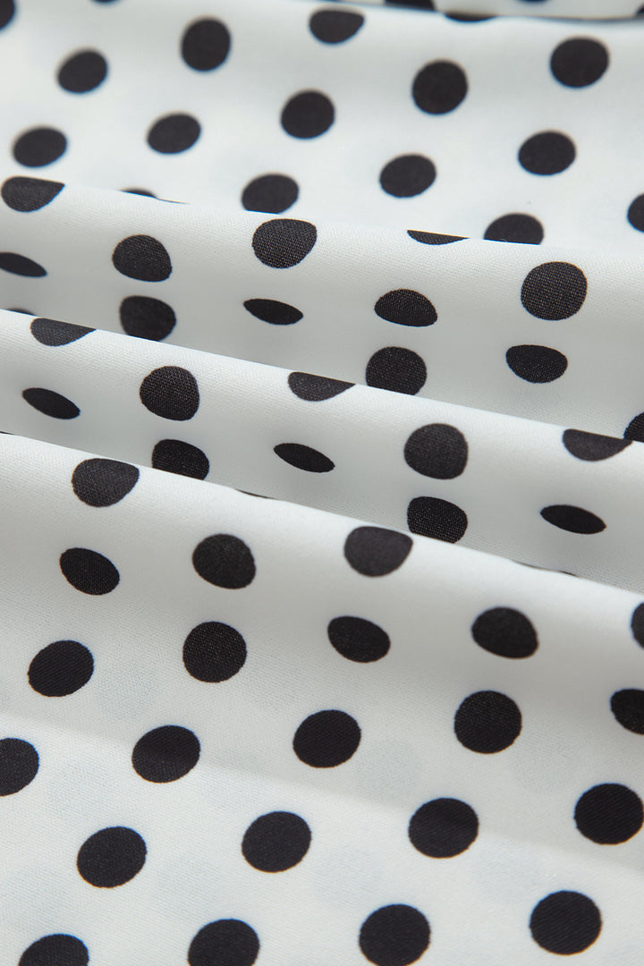 White Polka Dot Off Shoulder Bow Knot Short Sleeve Blouse
