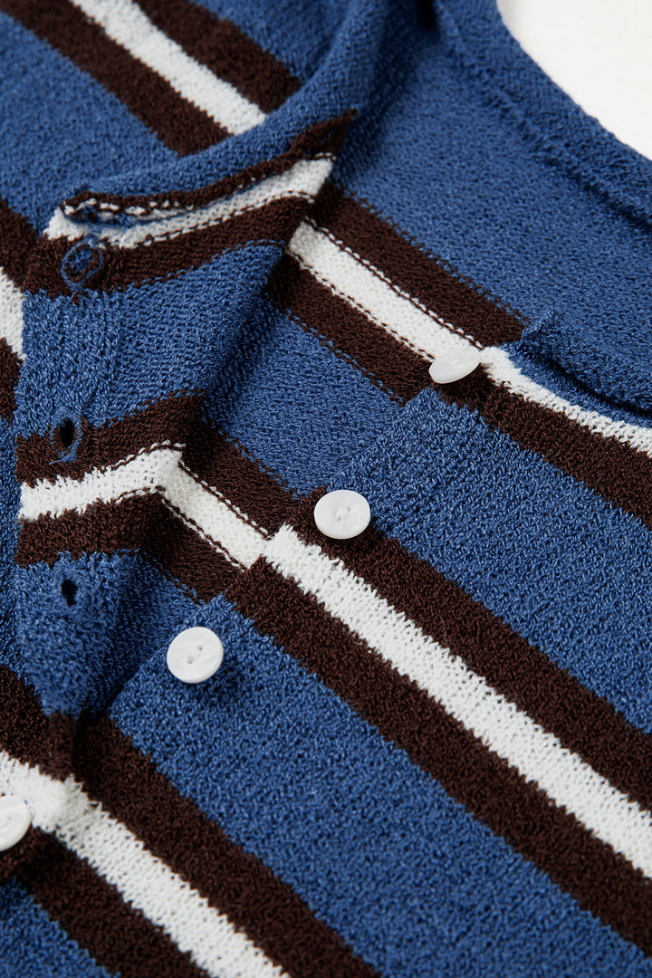 Blue Stripe Striped Drop Shoulder Button Cardigan
