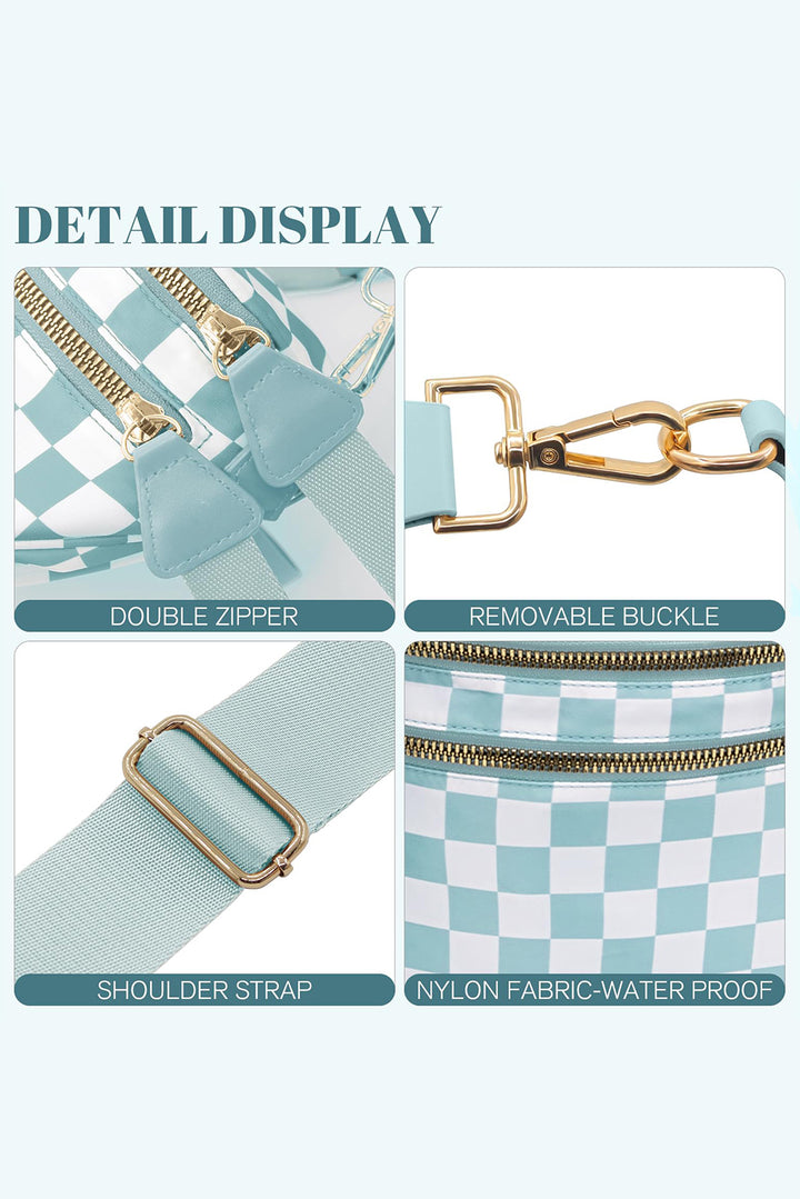 Checkered Print Wide Strap Large Crossbody Bag