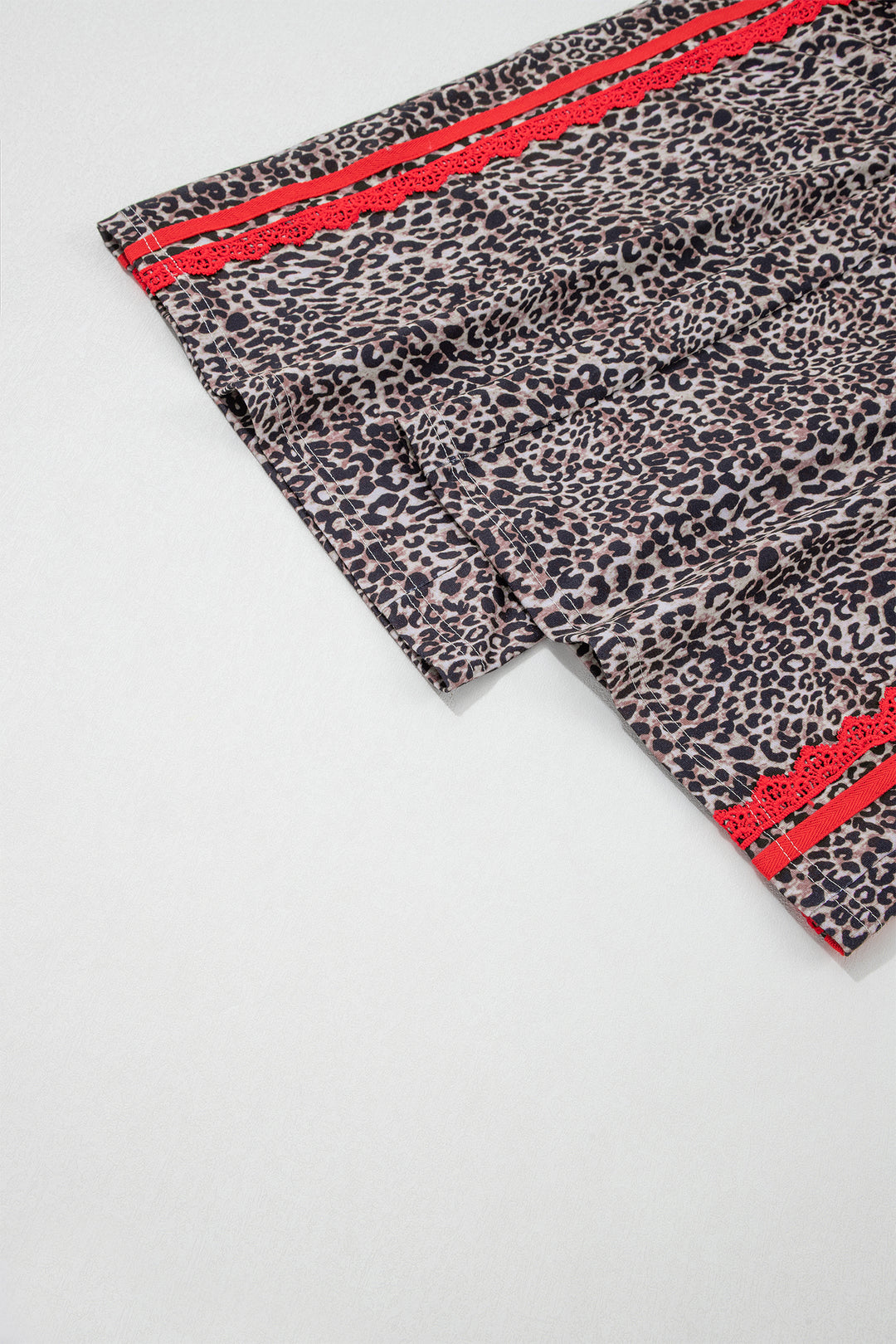 Brown Wild Leopard Print Contrast Lace Striped Detail Drawstring Pants