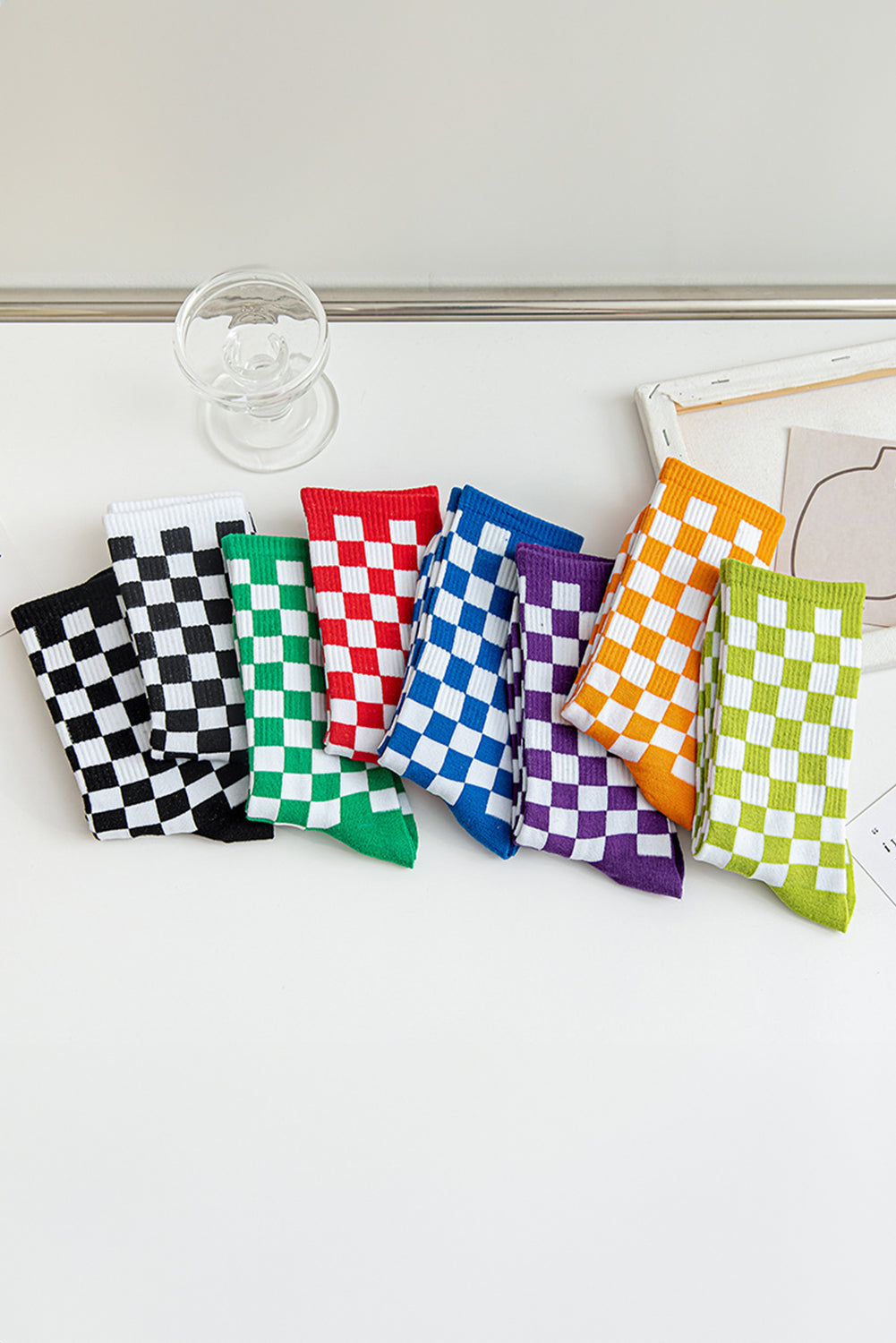 Chaussettes en coton à imprimé damier