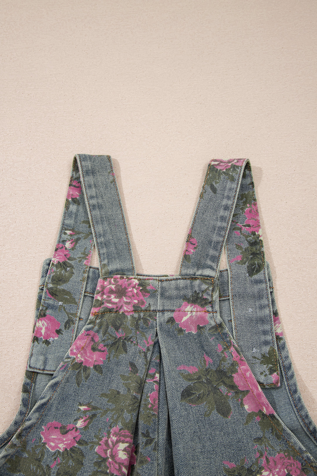 Gray Beau Floral Print Pleated High Waist Wide Leg Denim Jumpsuit