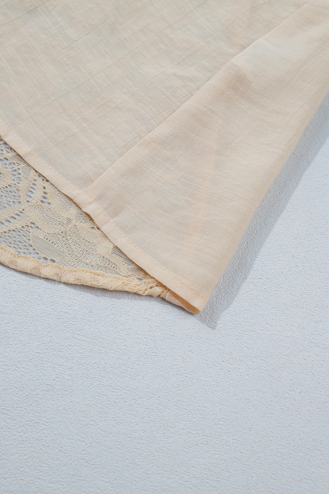 Oatmeal Sheer Lace Splicing Detail Bracelet Sleeve Loose Flowy Shirt
