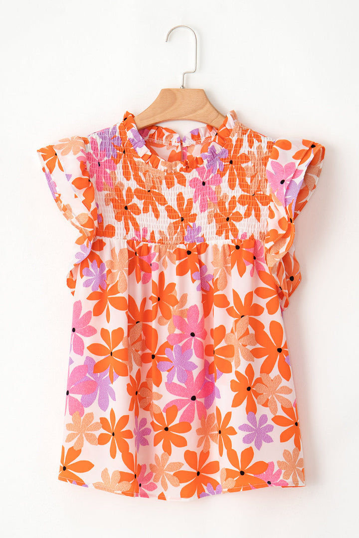 Ruffled Sleeve Smocked Floral Top