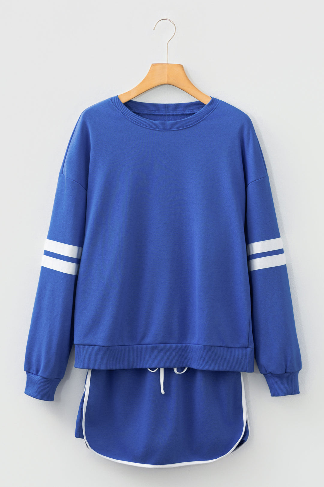 Sky Blue Varsity Stripe Detail Pullover Mini Skort Set