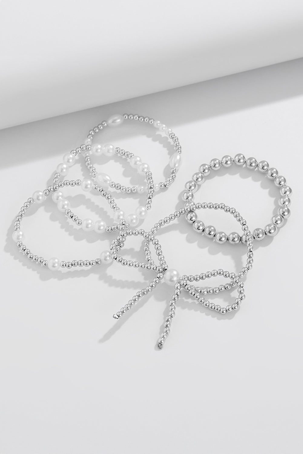 Bow Knot Pearl Beaded Multi Layered Bracelet Set