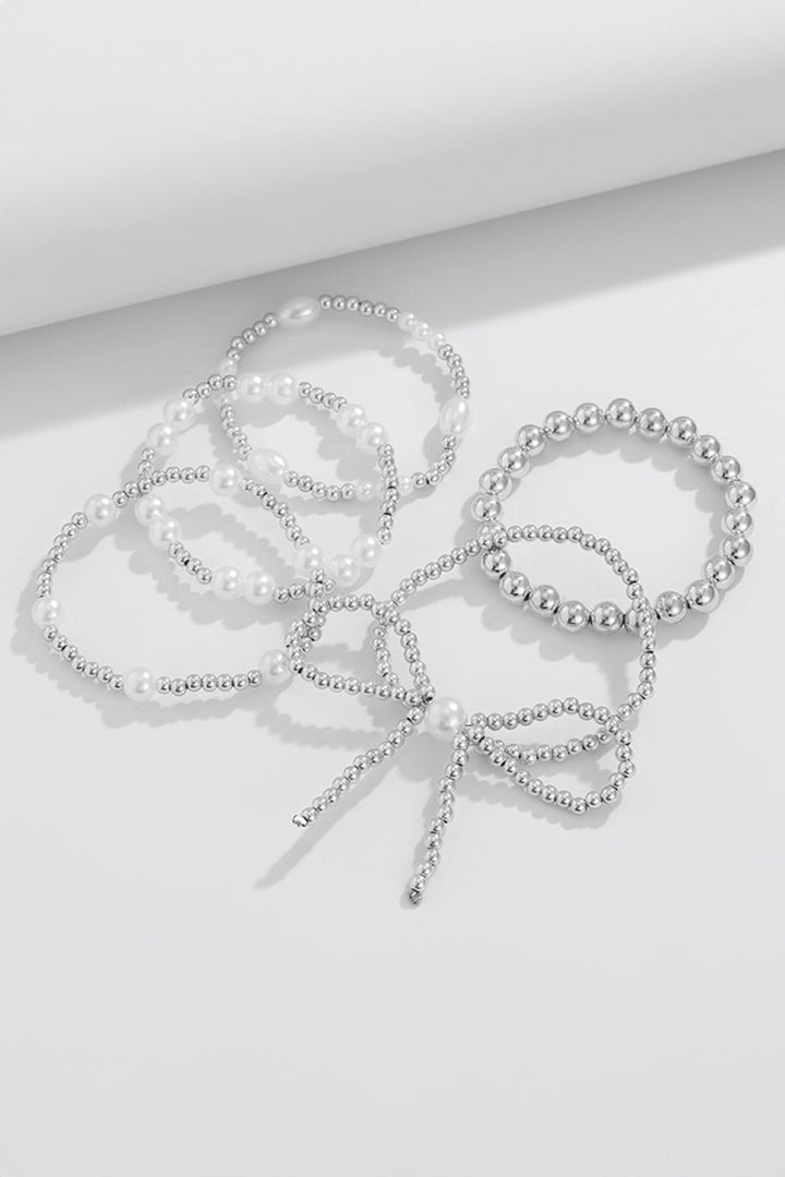 Bow Knot Pearl Beaded Multi Layered Bracelet Set