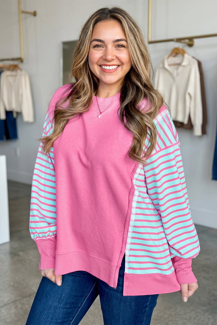 Purple Orchid Striped Colorblock Tunic Plus Size Sweatshirt