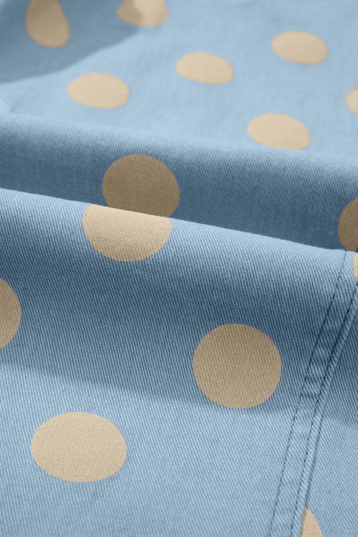 Sky Blue Polka Dot Print Bow Detail Pocketed Barrel Jeans