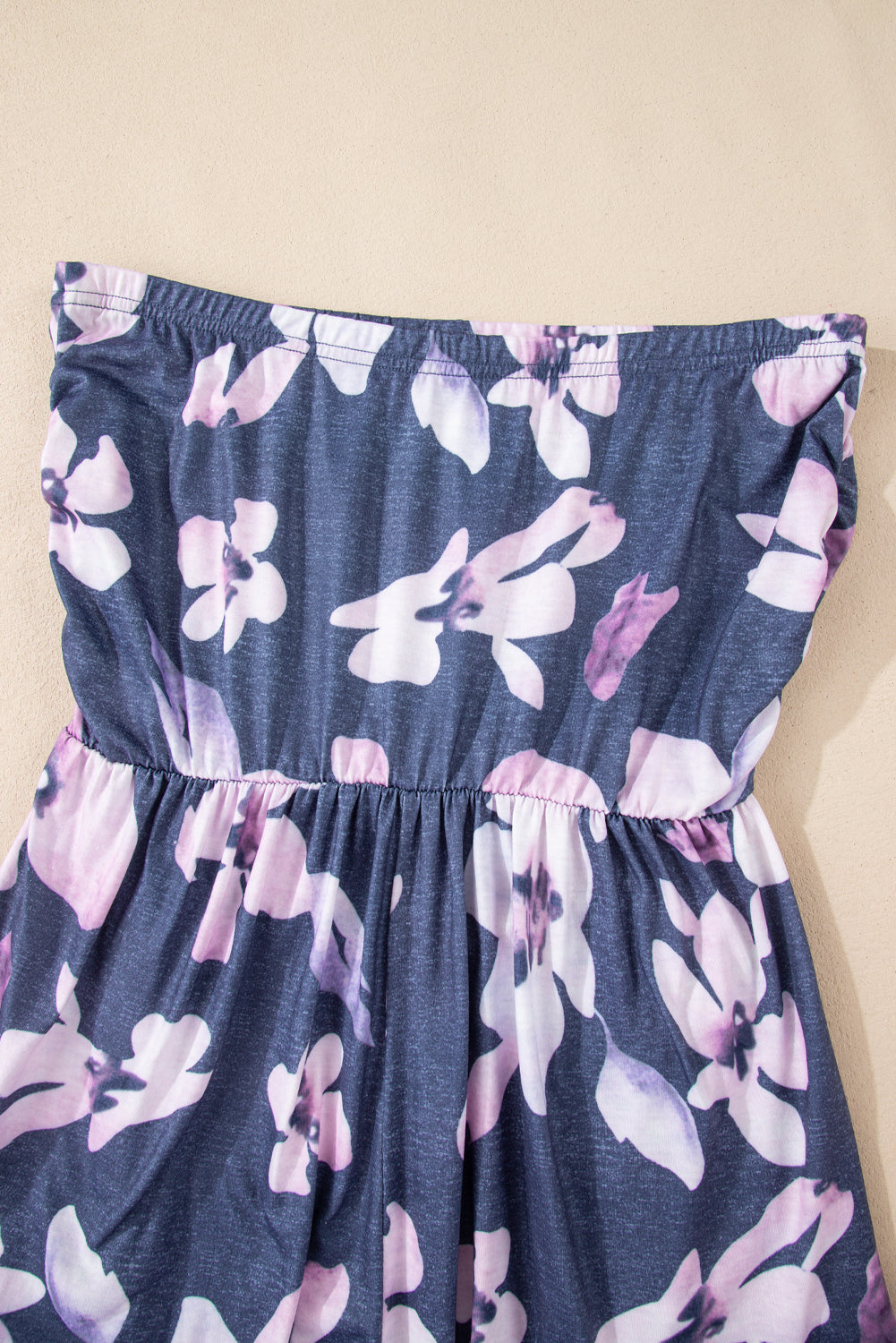 Gray Bandeau Floral Print Romper with Pockets