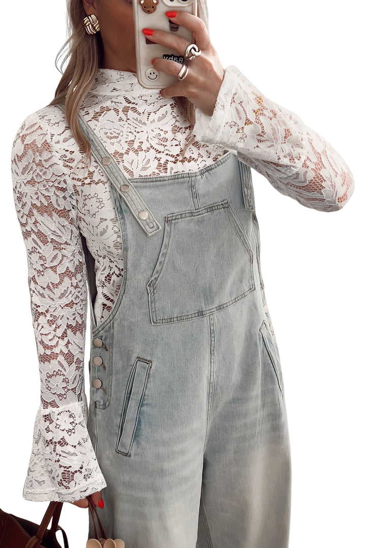 Lace Crochet Bell Sleeve Mock Neck Blouse
