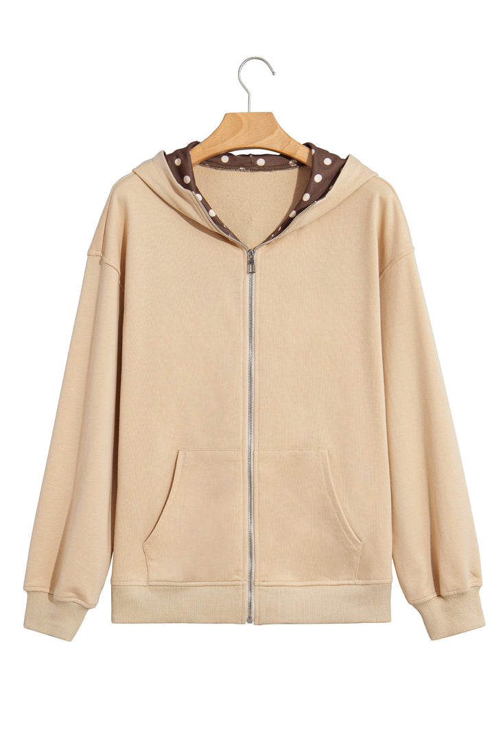 Parchment Polka Dot Hooded Zip-Up Sweatshirt
