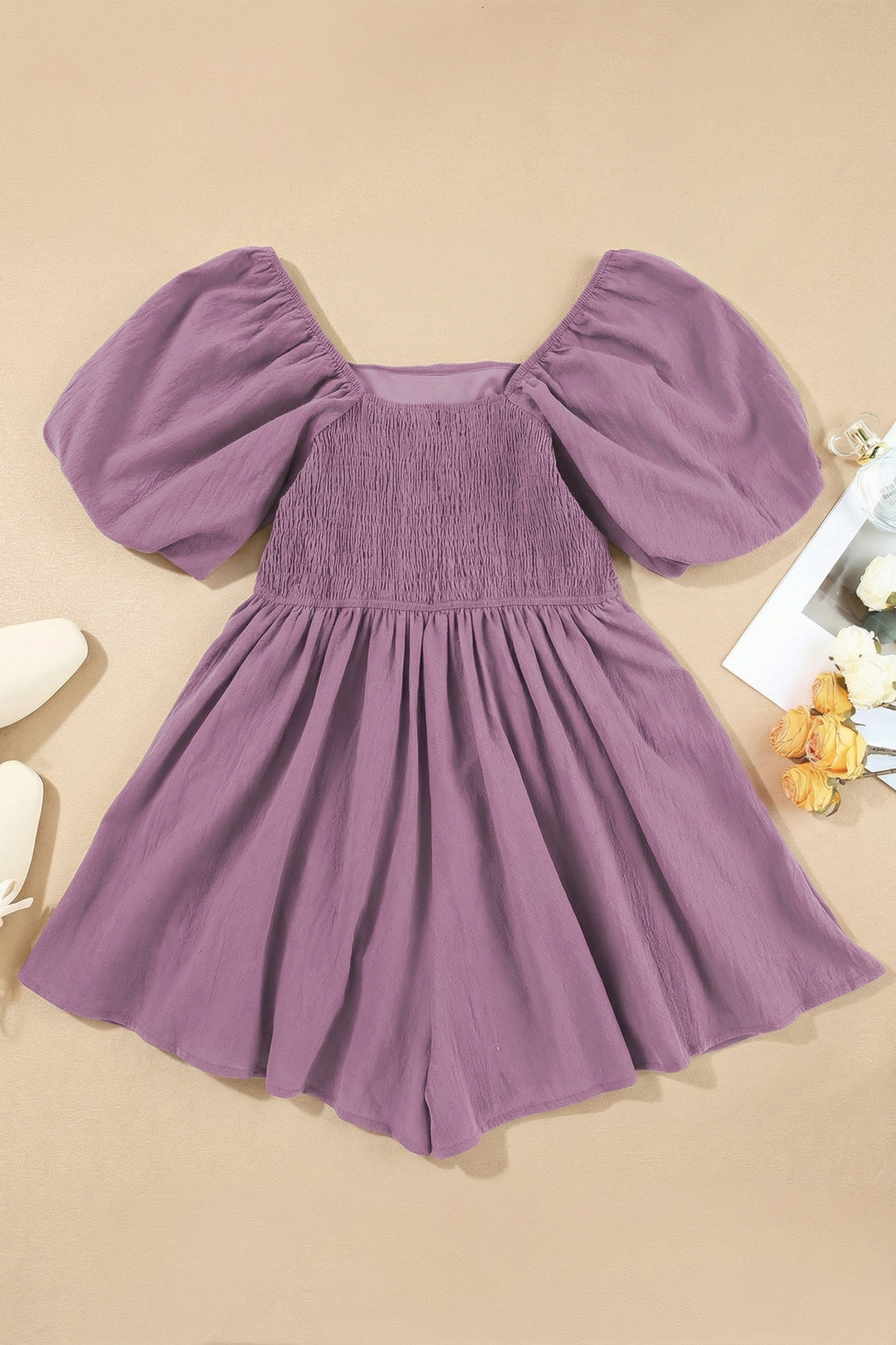 Valerian Square Neck Ruched Puff Sleeve Romper