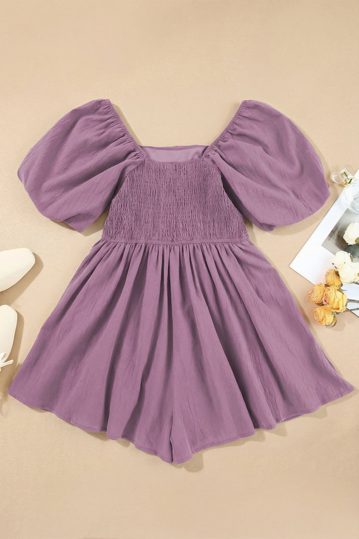 Valerian Square Neck Ruched Puff Sleeve Romper