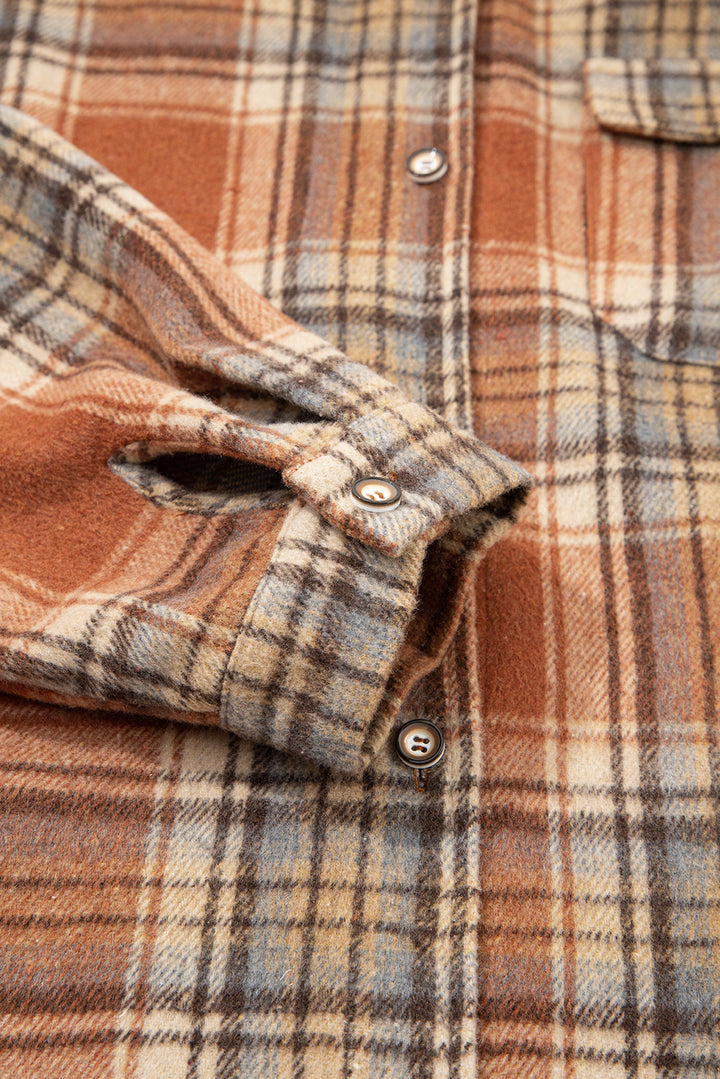 Brown Plaid Print Flap Pocket Plus Size Shacket