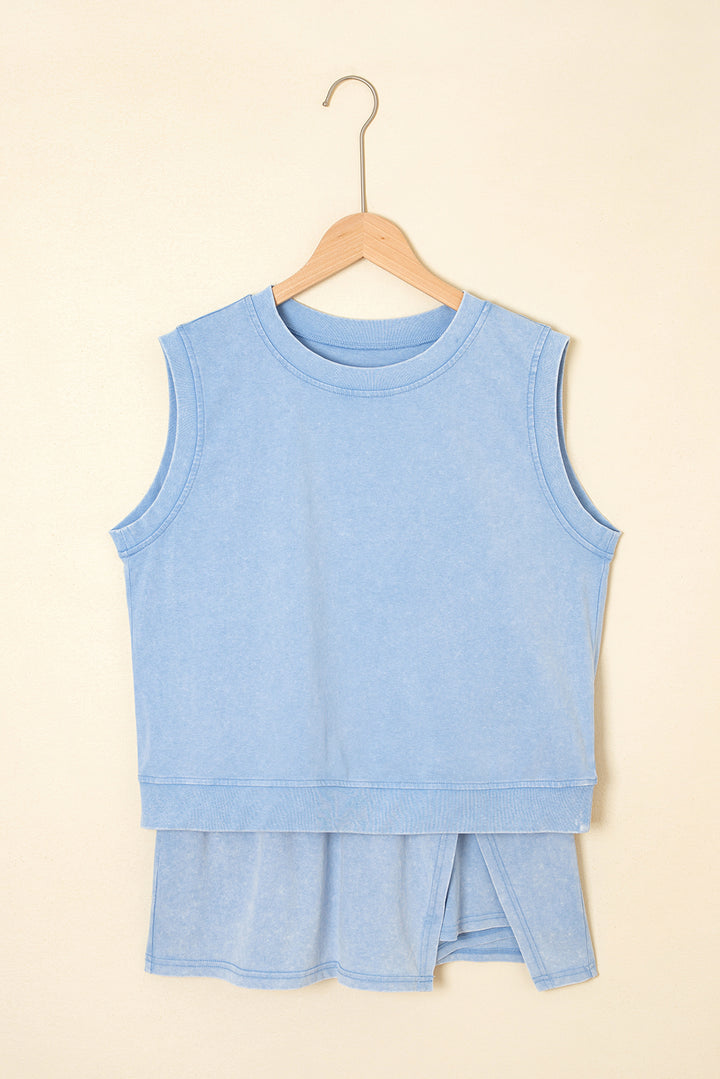 Myosotis Washed Sleeveless Top Split Skort Cotton 2pcs Outfit