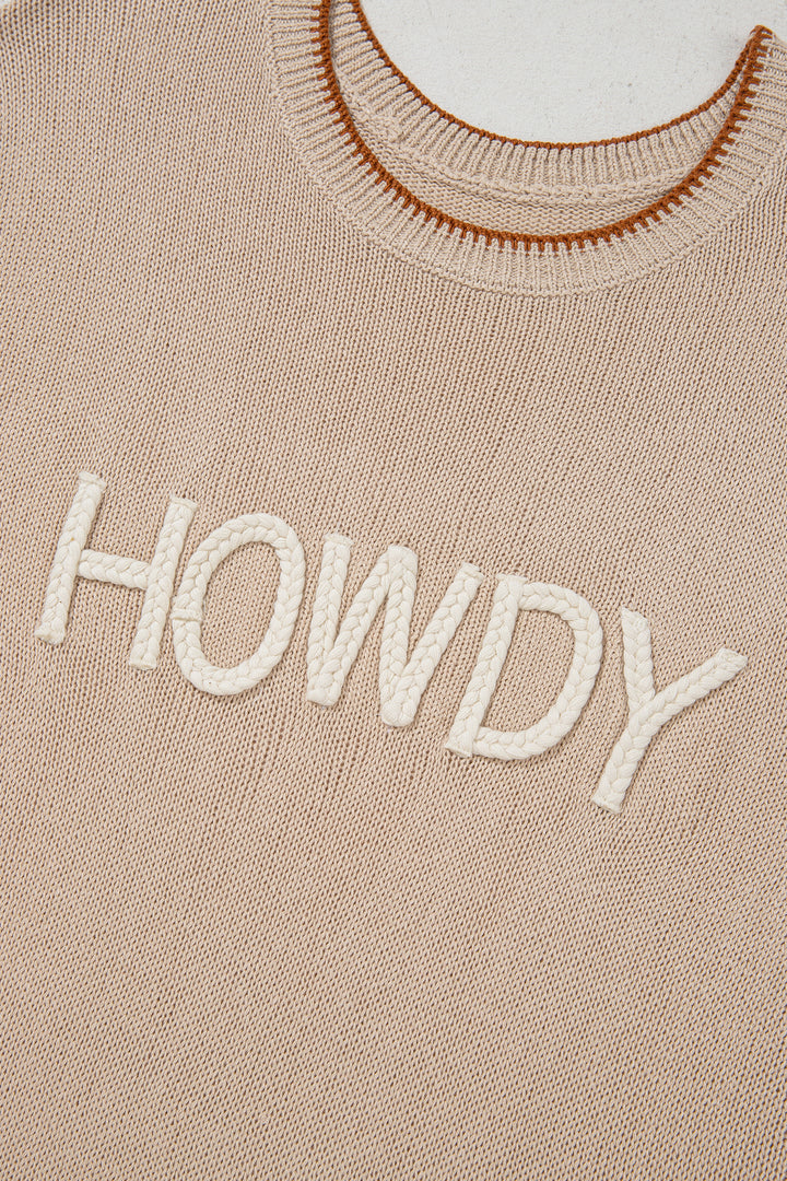 Parchment Contrast Trim Short Sleeve Knit HOWDY Western Sweater