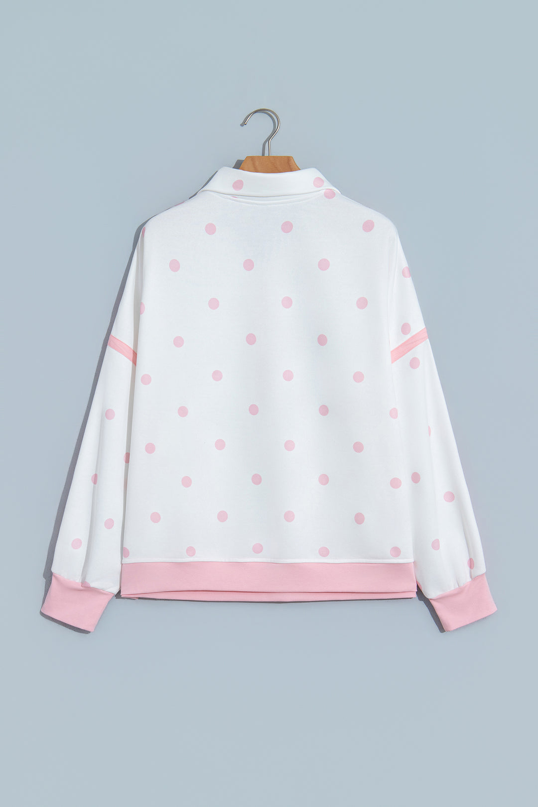Pink Polka Dot Half Zip Drop Shoulder Relaxed Sweatshirt