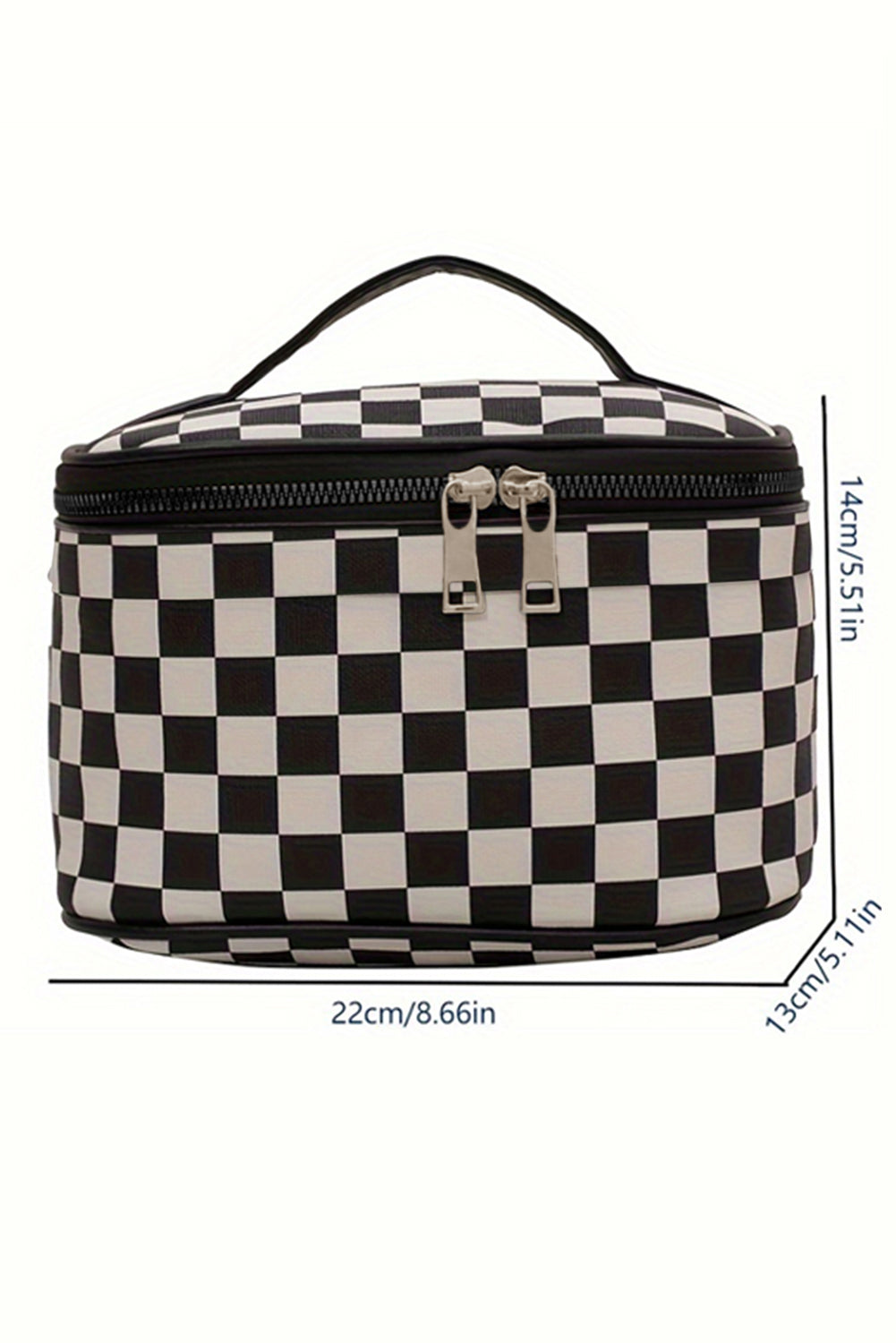Checkered Zipper Large Cosmetic Bag with Handle