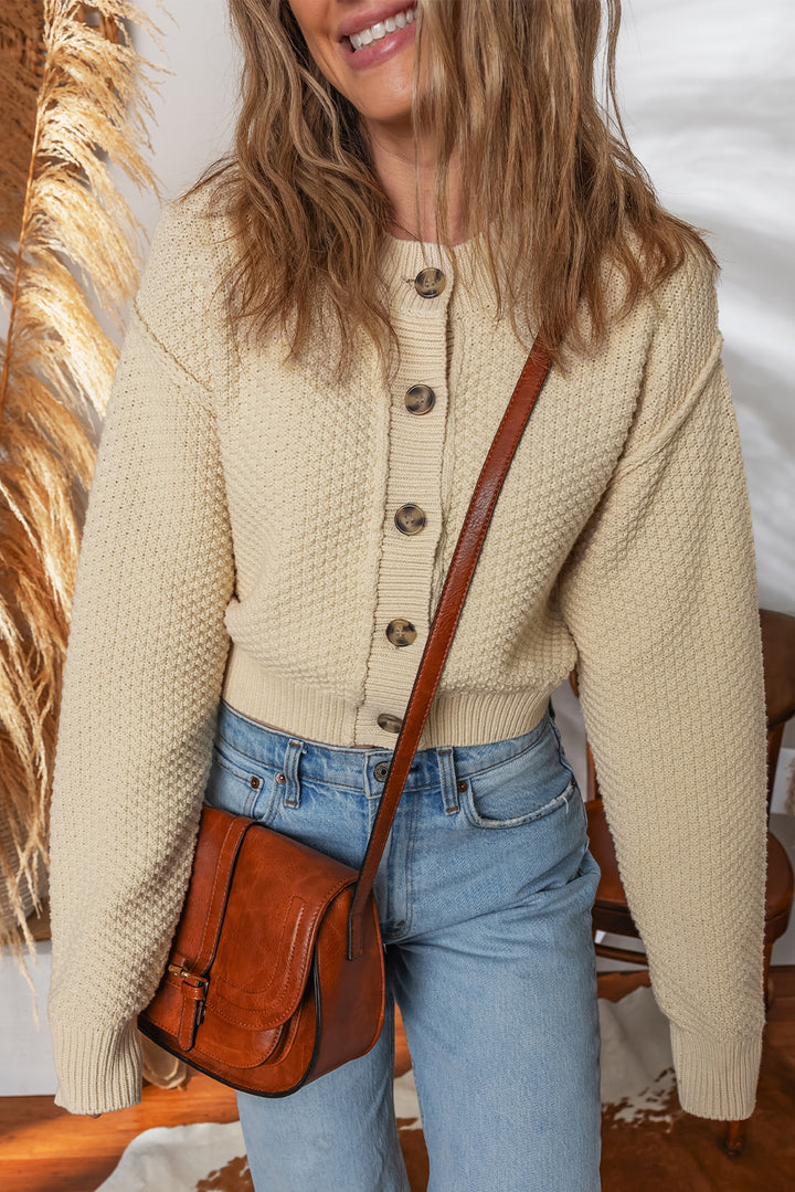 Button Front Cropped Cardigan Sweater