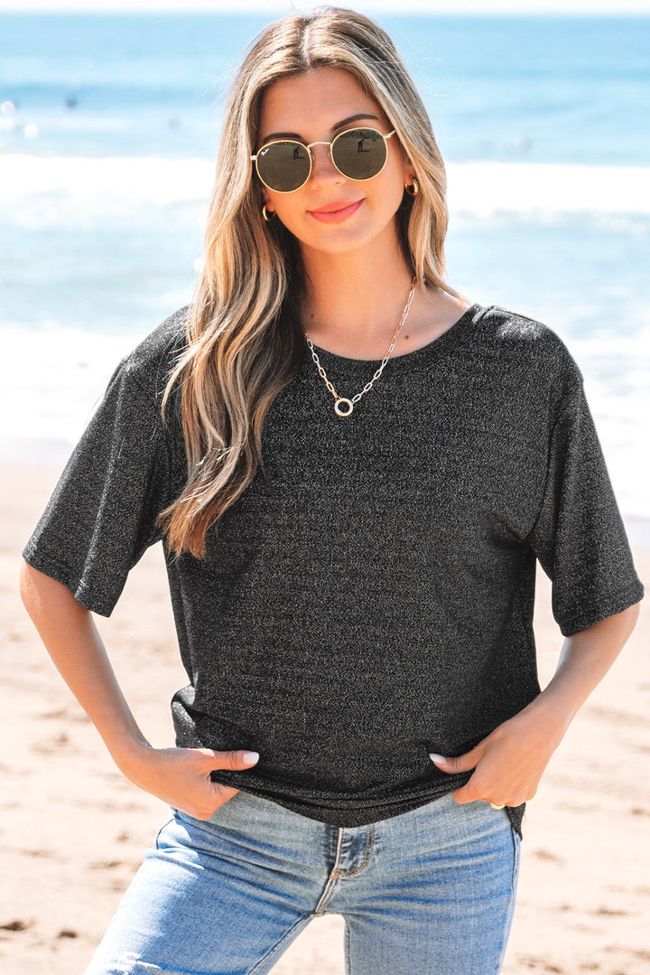 Bow Decor Glittery Short Sleeve Top