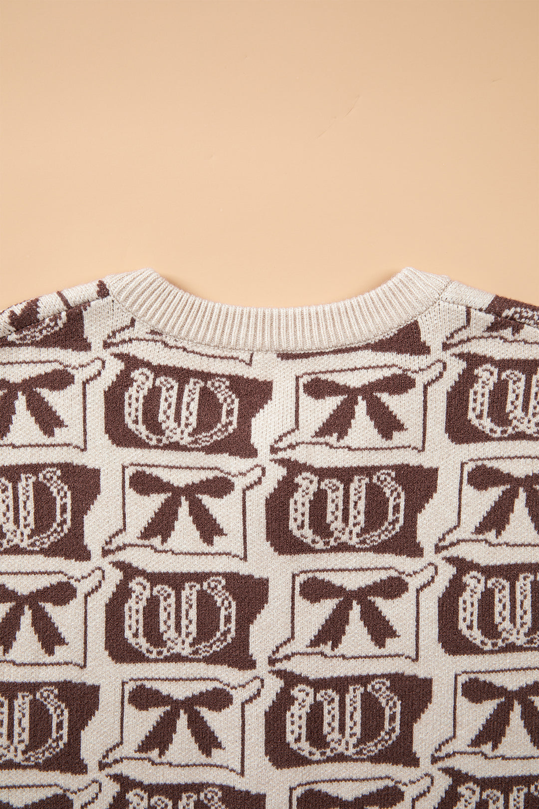 Brown Western Horseshoe Bow Pattern Sleeveless Knit Sweater