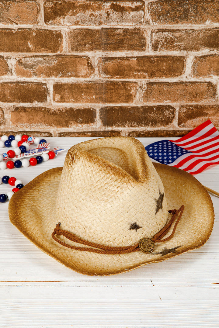 Chapeau vintage à large bord tissé en forme d'étoile avec boucle