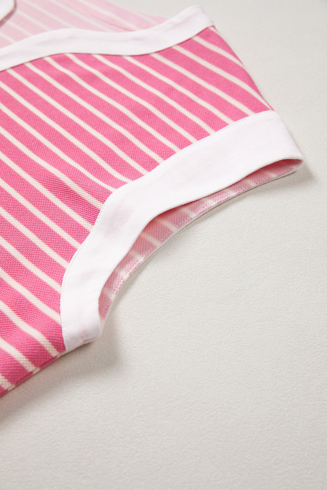 Pink Stripe Color Block Trim Notched Neck Sleeveless Shift Mini Dress