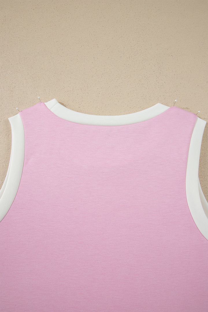 Pink Colorblock Trim Cropped Tank Elastic Waist Shift Pants 2pcs Set