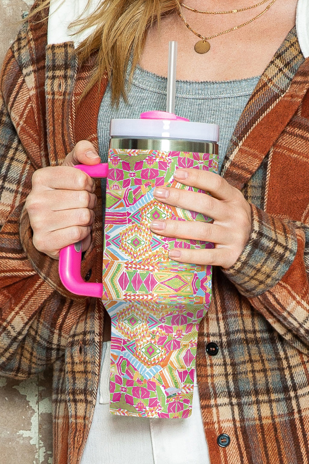 Geometric Print Stainless Steel Large Vacuum Cup 40oz