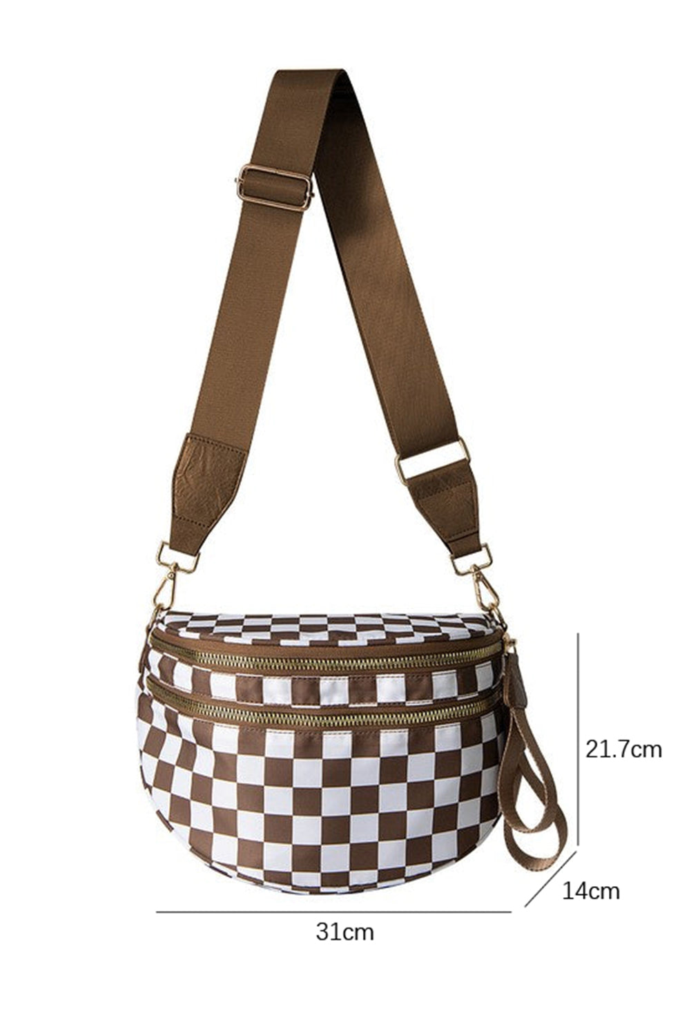 Checkered Print Wide Strap Large Crossbody Bag