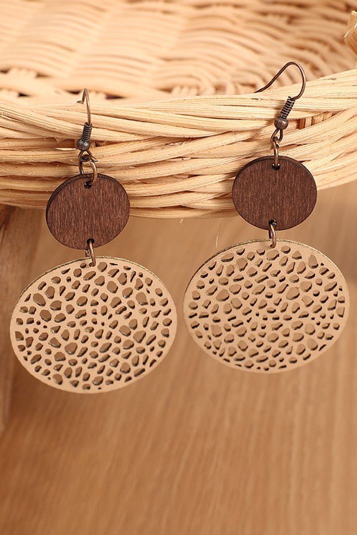 Boucles d'oreilles pendantes rondes en bois ajouré