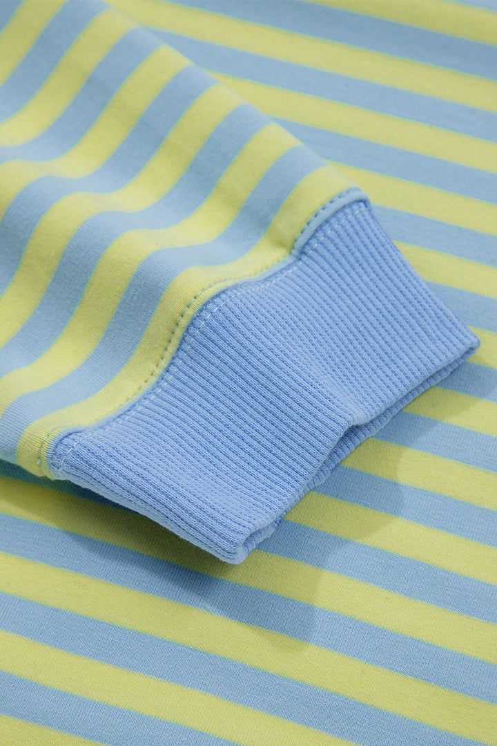 Yellow Stripe Color Block Detail Long Sleeve Pullover Elastic Waist Pull On Shorts 2pcs Set