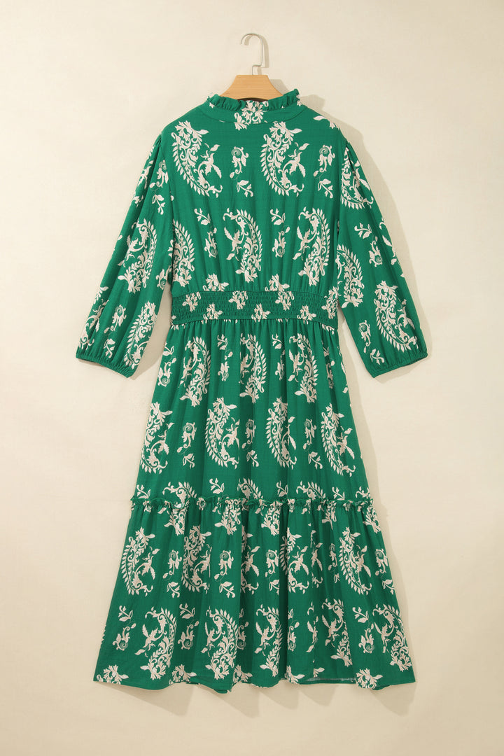 Green Floral Print V Neck Shift Dress Plus Size Dress