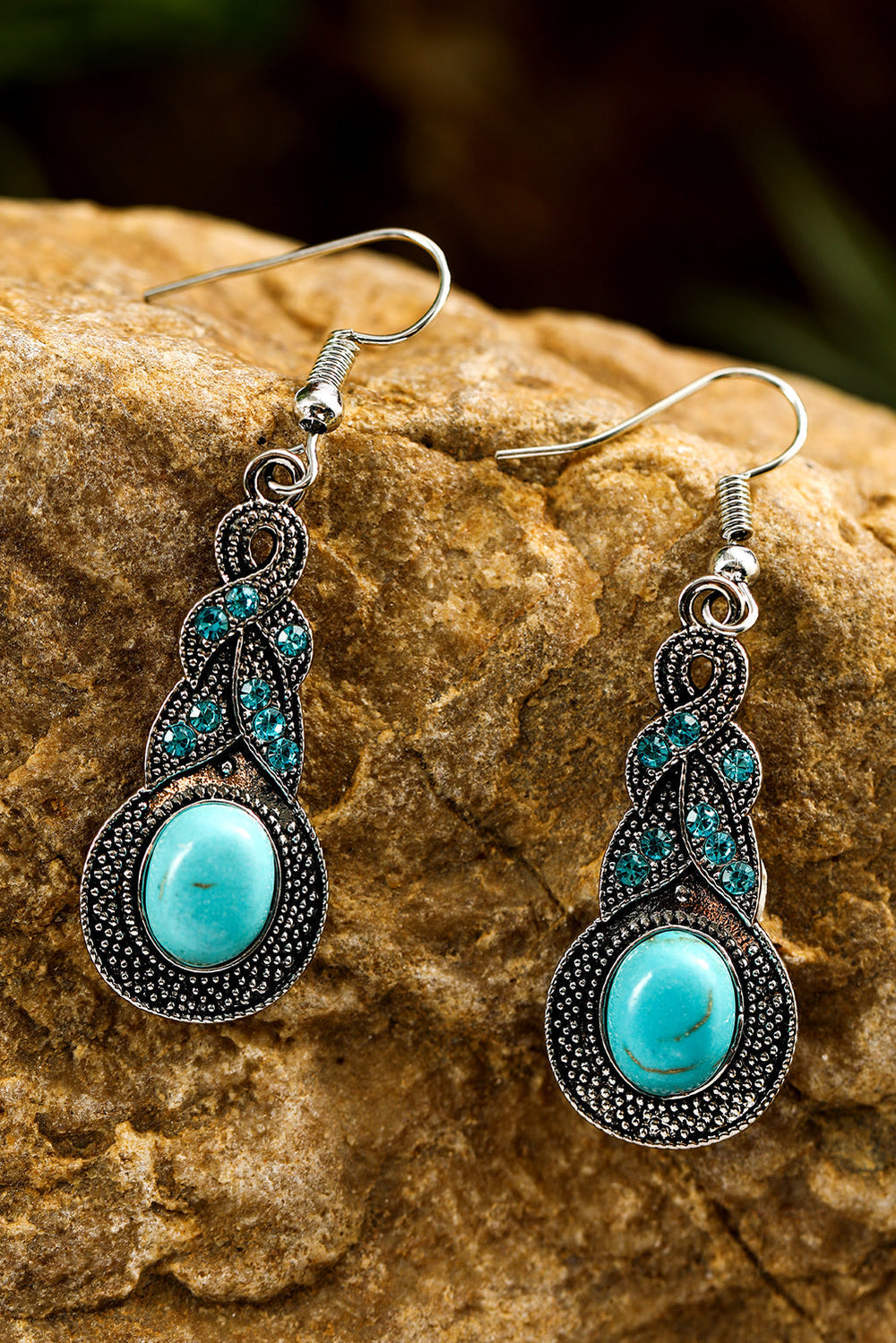 Western Turquoise Rhinestone Inlay Dangle Earrings