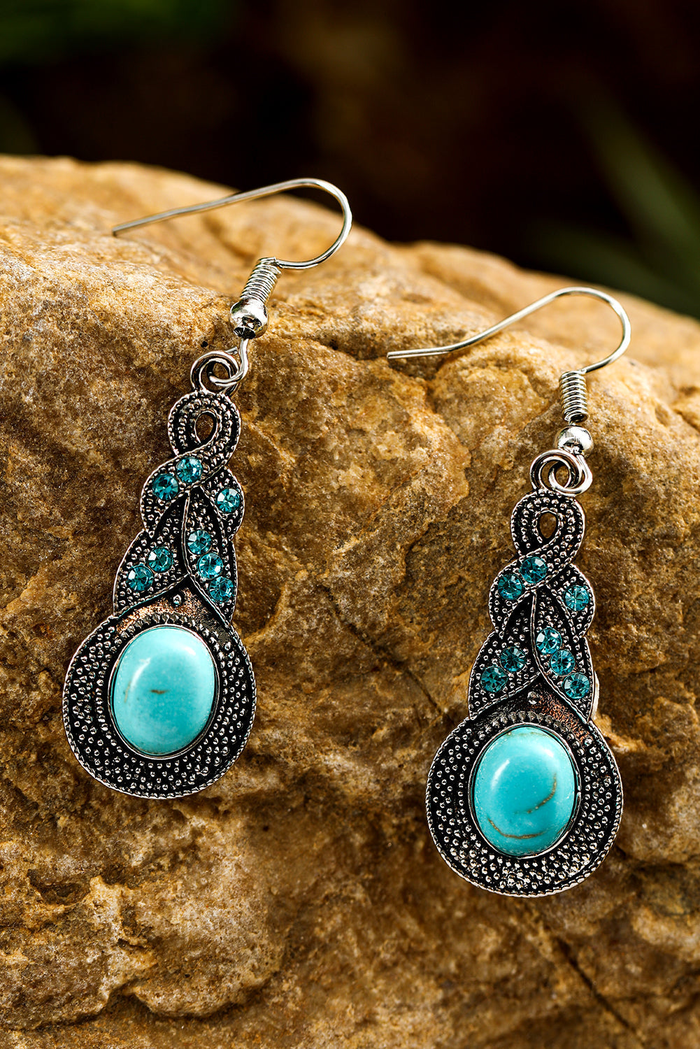 Western Turquoise Rhinestone Inlay Dangle Earrings