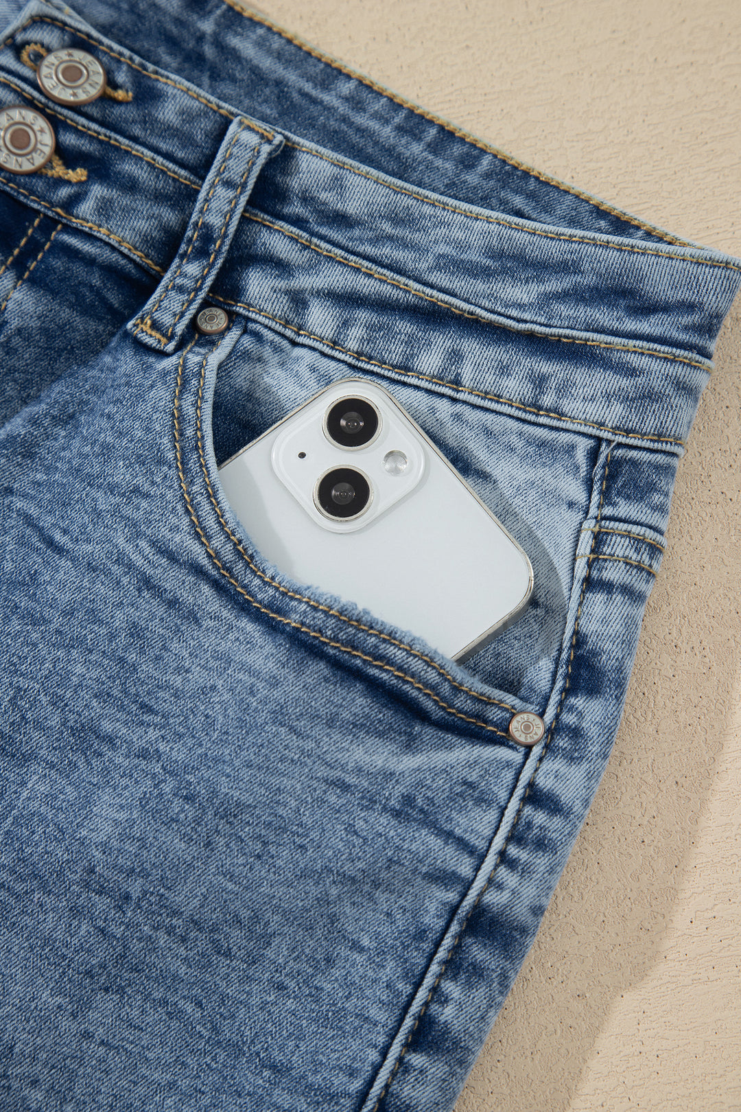 Fashion Beau Blue Acid Wash Pocket Detail Flare Jeans