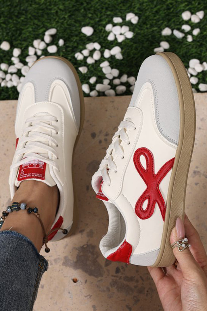 Cute Bow Patch Color Block PU Leather Sneakers