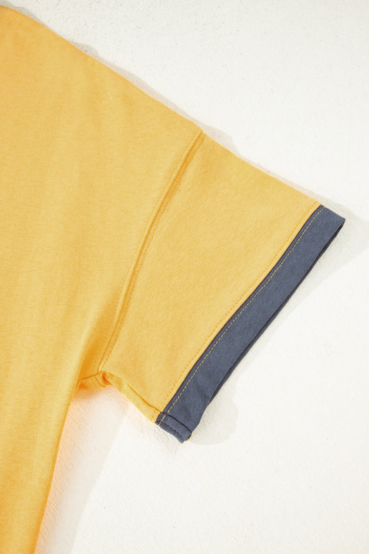 Contrast Trim Raw Hemline Short Sleeve Loose Top