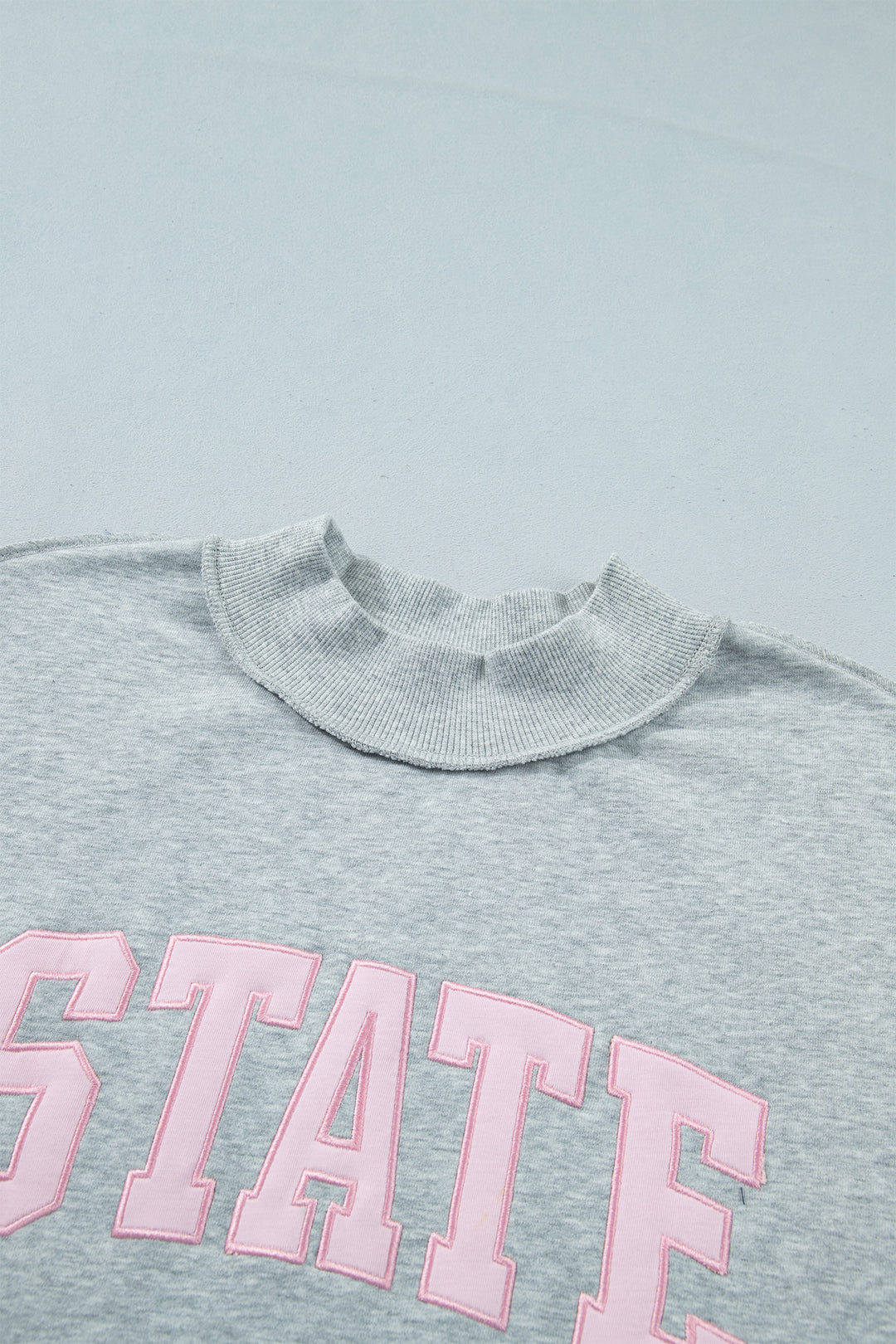 Light Grey  Mock Neck Letter Embroidered Loose Sweatshirt