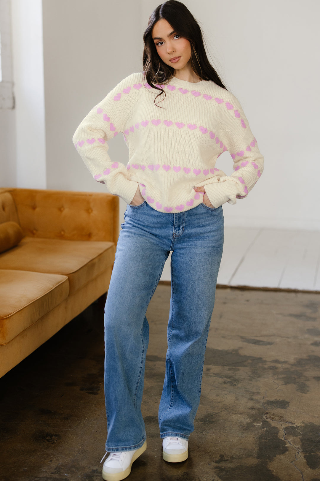 Heart Pattern Valentine Ribbed Knit Sweater