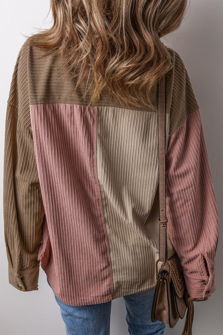 Color Block Chest Pockets Corduroy Shacket