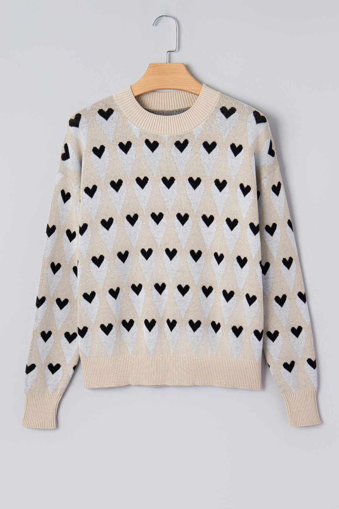 Geometric Heart Print Ribbed Trim Loose Sweater