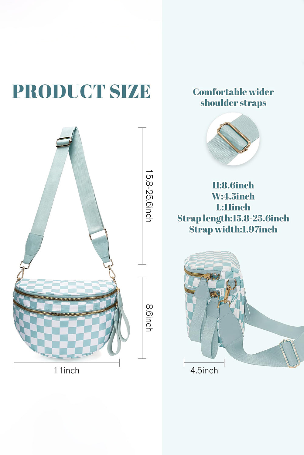 Checkered Print Wide Strap Large Crossbody Bag