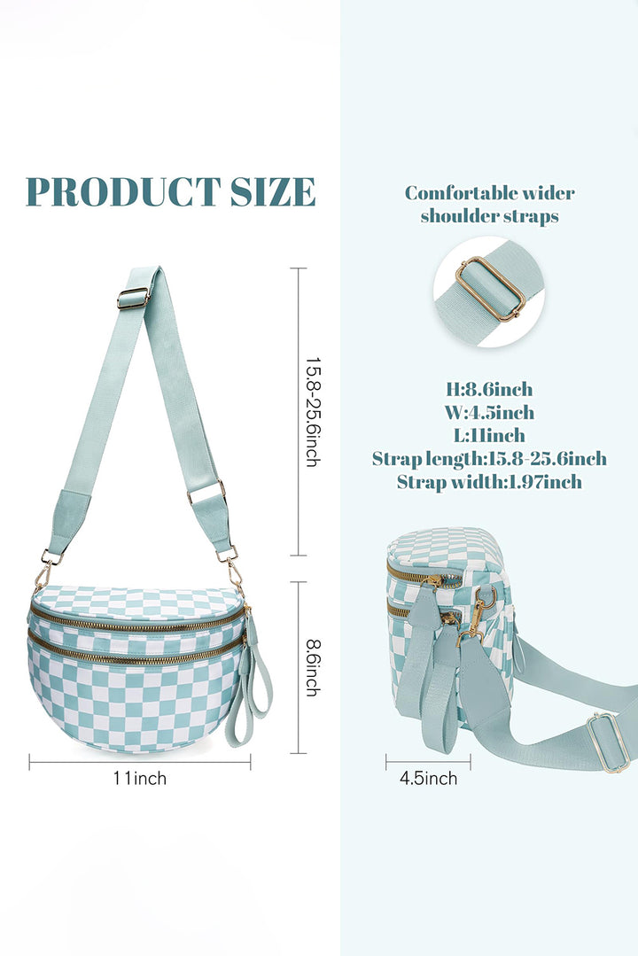 Checkered Print Wide Strap Large Crossbody Bag
