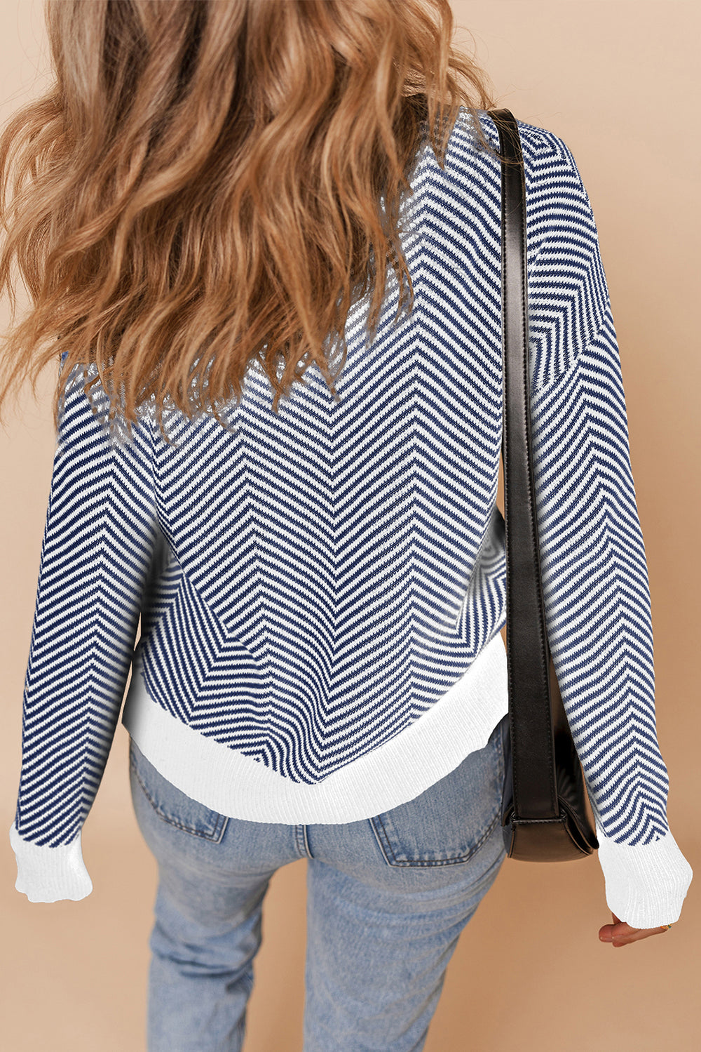Buttoned Front V Neck Herringbone Cardigan